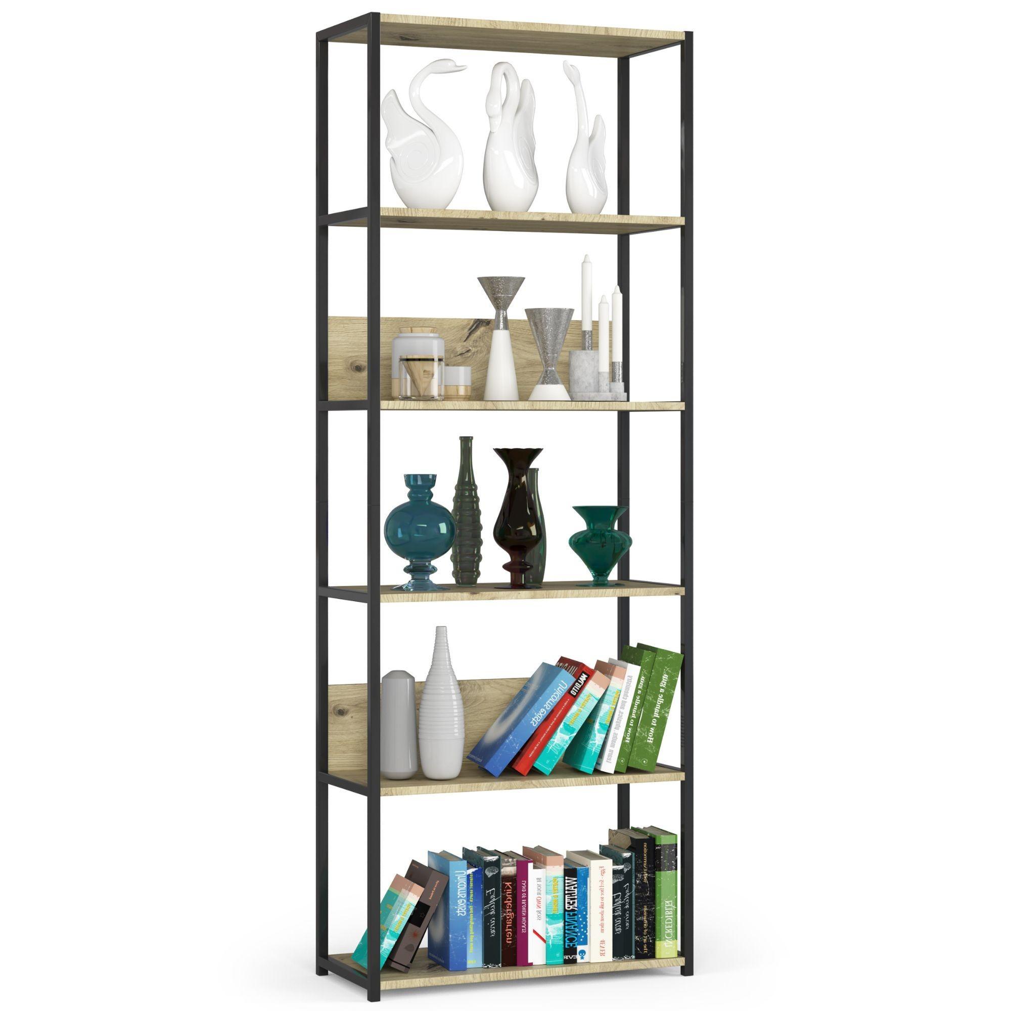 STANDREGAL Schwarz, Eiche Artisan 192/70/32 - Schwarz/Eiche Artisan, Holzwerkstoff (70/192/32cm) - RAUMHIRSCH FURNITURE