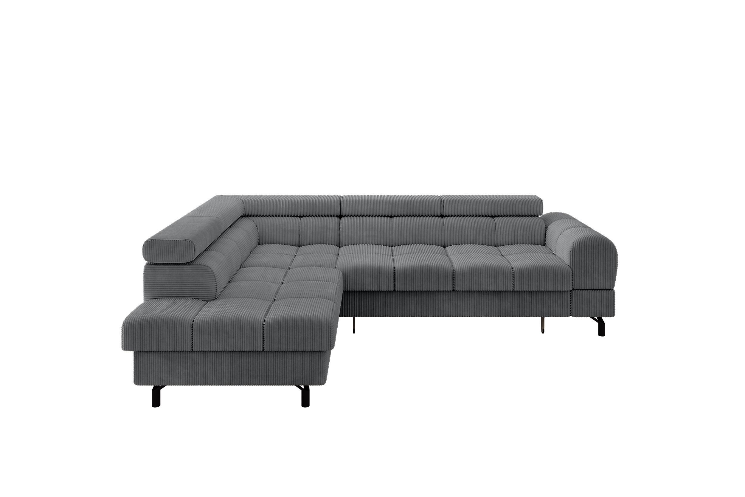 ECKSOFA mit Schlaffunktion Ottomane Links LUMA-L 272x203x70 Dunkelgrau Cord - Graphitfarben/Schwarz, Holzwerkstoff/Kunststoff (272/203cm) - ALTDECOR