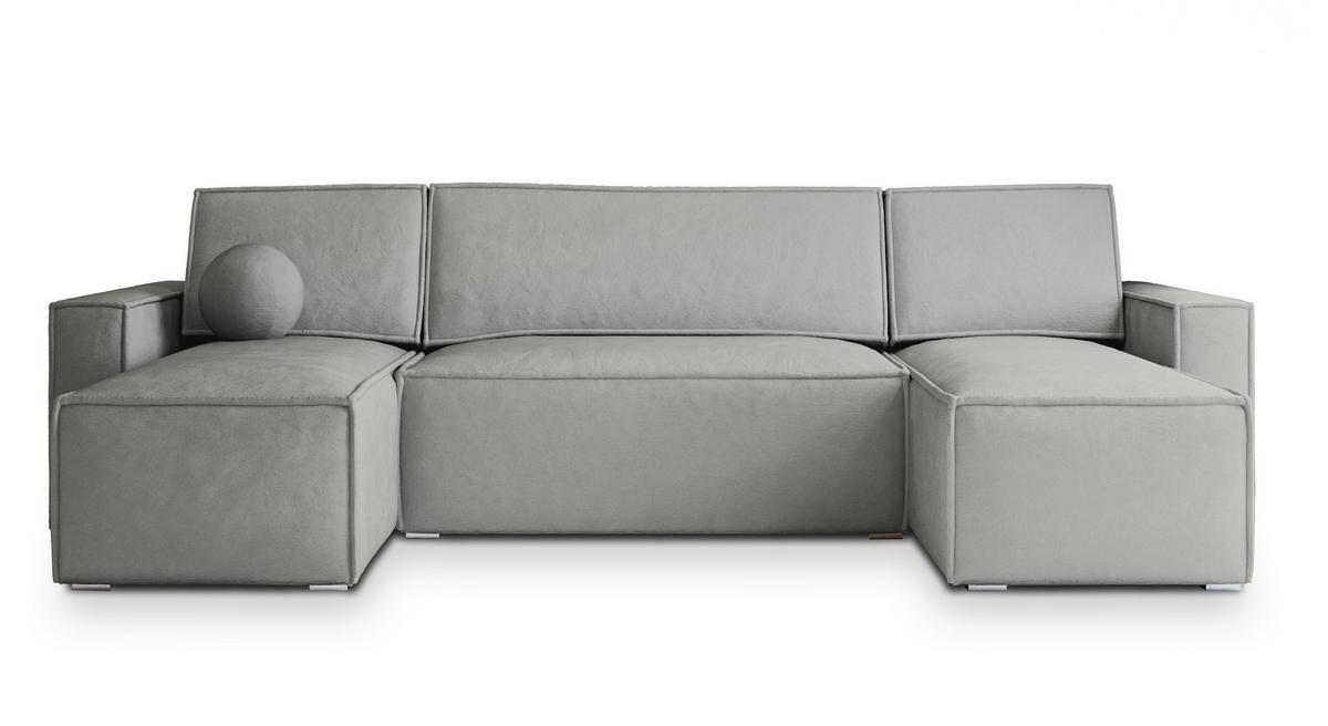 WOHNLANDSCHAFT PESANO M Hellgrau Velours-Stoff mit Schlaffunktion - Hellgrau, Holz (306/85/140cm) - MASSENO
