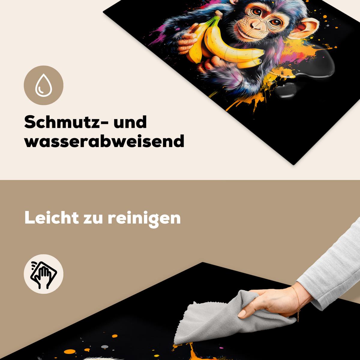 HERDABDECKPLATTE Affe - Graffiti - Farbenfroh - Bananen - Modern Ceranfeldabdeckung 85x52 cm - Gelb, Kunststoff (85/52/0.2cm) - MuchoWow