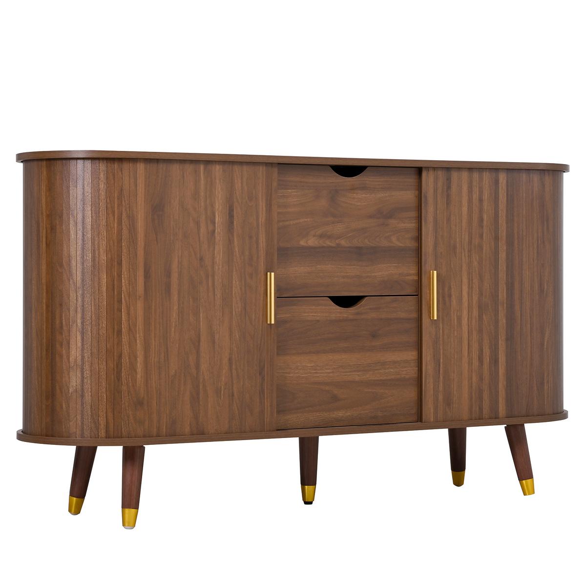 SIDEBOARD walnuss rund 140cm schiebetüren schubladen - Walnussfarben, Holzwerkstoff (140/79.5/40cm) - Urban Meuble