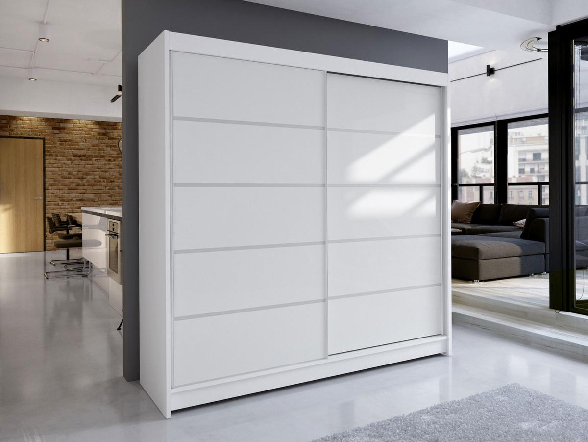 SCHWEBETÜRENSCHRANK Talin IV - Silberfarben/Weiß, Holzwerkstoff/Metall (180/215/58cm) - MIRJAN24