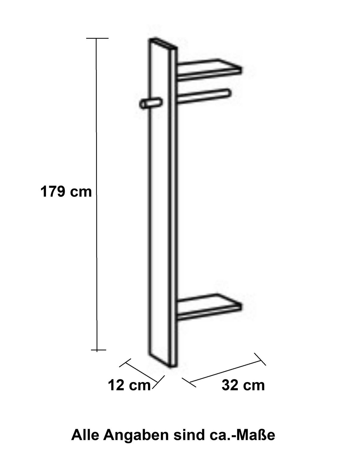 GARDEROBE B32/H179/T12 cm, passend zum Babyzimmer Landhausstil Weiß (22800-22804) / 22800-06 - Weiß, Holzwerkstoff/Metall (32/179/12cm) - luma-home