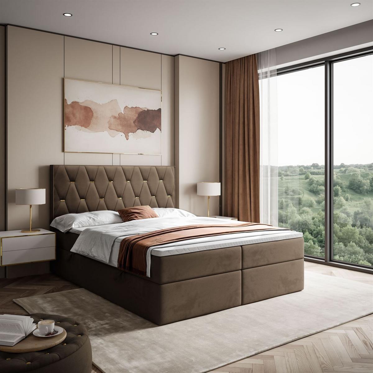 BOXSPRINGBETT IZOLDA mit Bettkasten und Topper 140x200 cm Royal Velvet 196 - Braun, Textil - Lookway