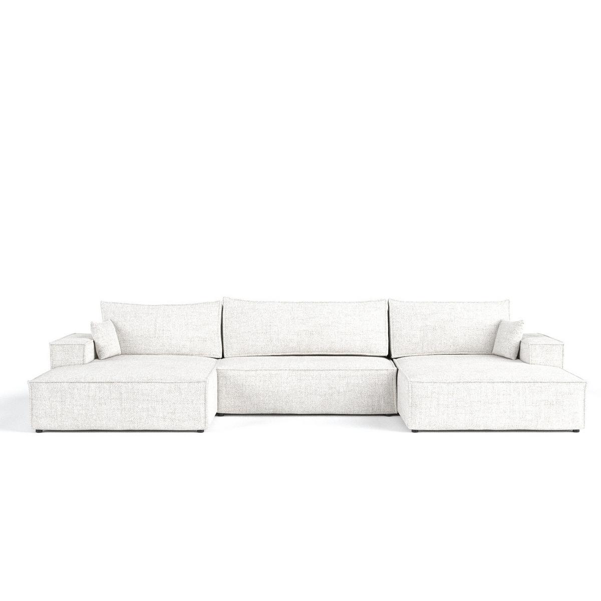 WOHNLANDSCHAFT NUBO mit Schlaffunktion Creme im Neve Stoff - Creme/Schwarz, Holz/Holzwerkstoff (398/70/148cm) - AltaBeds