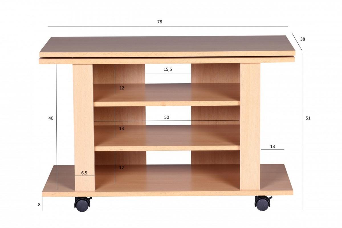 TV Board – Buchenholz drehbar rollbar 3 Ebenen - Schwarz/Braun, Holz/Kunststoff (38/75/51cm) - KADIMA DESIGN