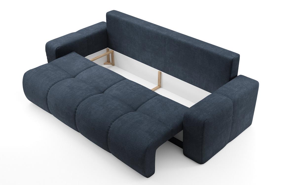 BETTSOFA DUCA Blau Jersey- Stoff mit Schlaffunktion - Blau, Holz (259/90/99cm) - MASSENO