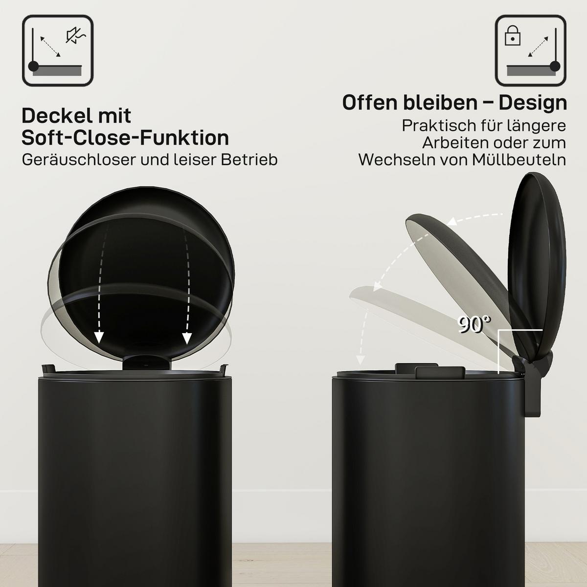 MÜLLEIMER aus Metall Kunststoff Schwarz - Schwarz, Metall (30/63.5/36cm) - HOMCOM