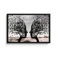 POSTER MIT RAHMENGERAHMTES BILD Strand - Meer - Menschen - Baum - Moderne Kunst 60x40 cm - Hellgrau, Papier (60/40cm) - MuchoWow