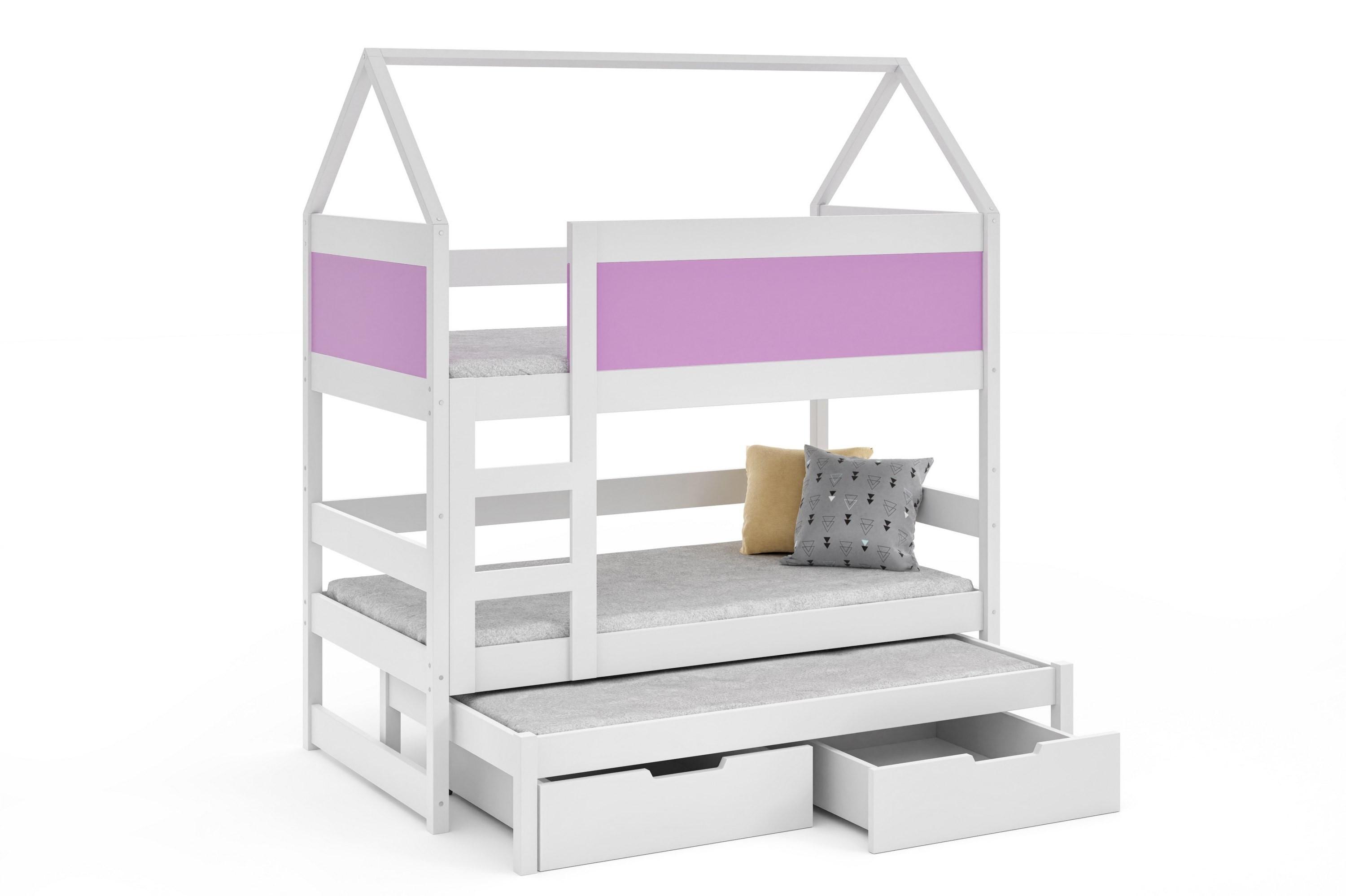 ETAGENBETT TAMI mit Bettkasten 80x160 cm Weiß - Weiß/Rosa, Holz (80/160cm) - MASSENO