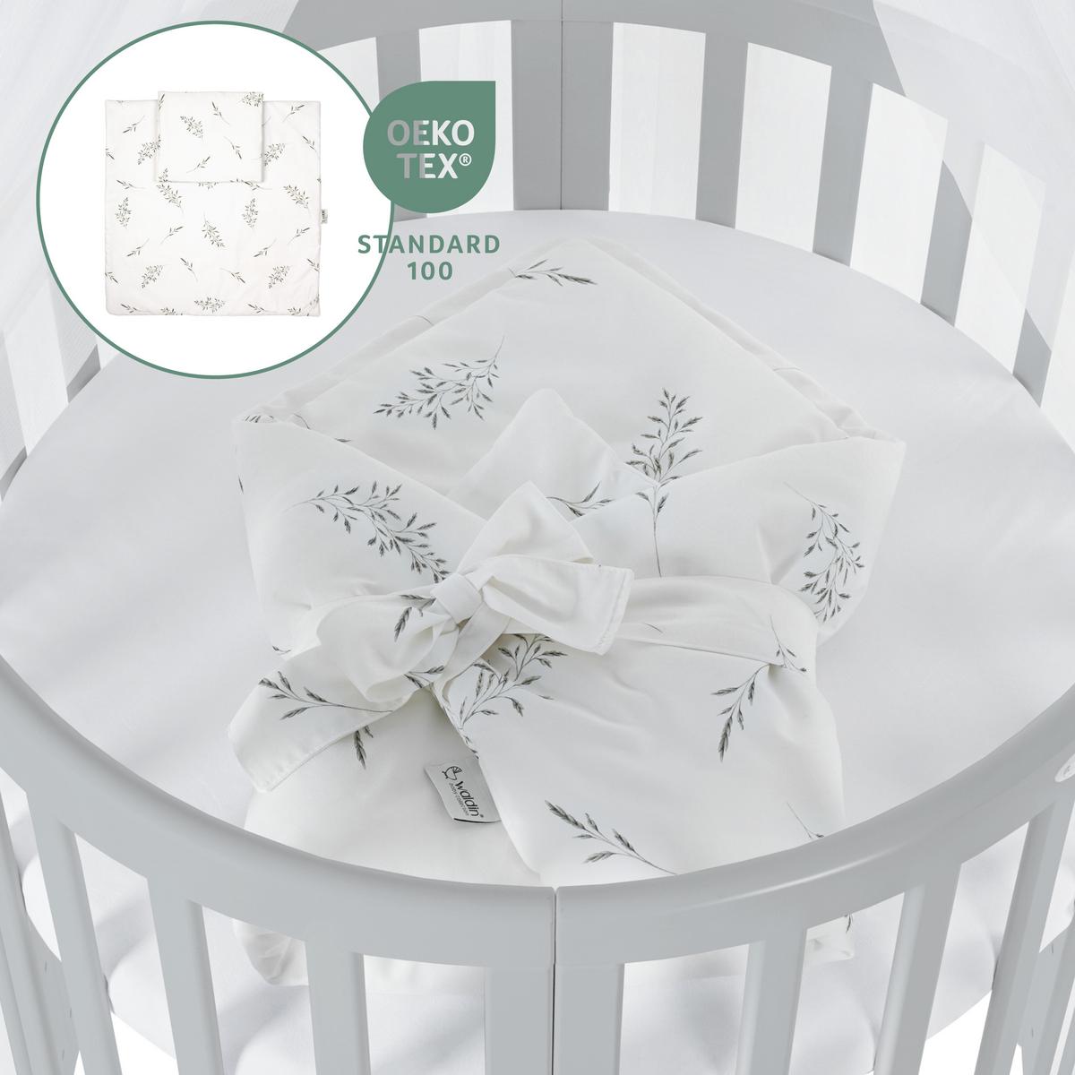 BABYBETT GREY OVAL 7in1 mit Matratze und Himmelset - Weiß/Grau, Holz/Textil (73/125cm) - waldin