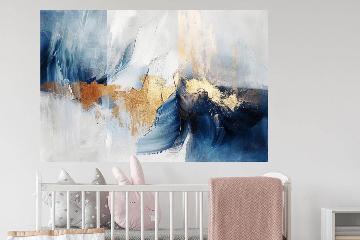 WANDTATTOO Gold - Blau - Aquarell - Kunst - Modern Wandsticker 120x80 cm - Hellblau, Kunststoff (120/80/0.1cm) - MuchoWow