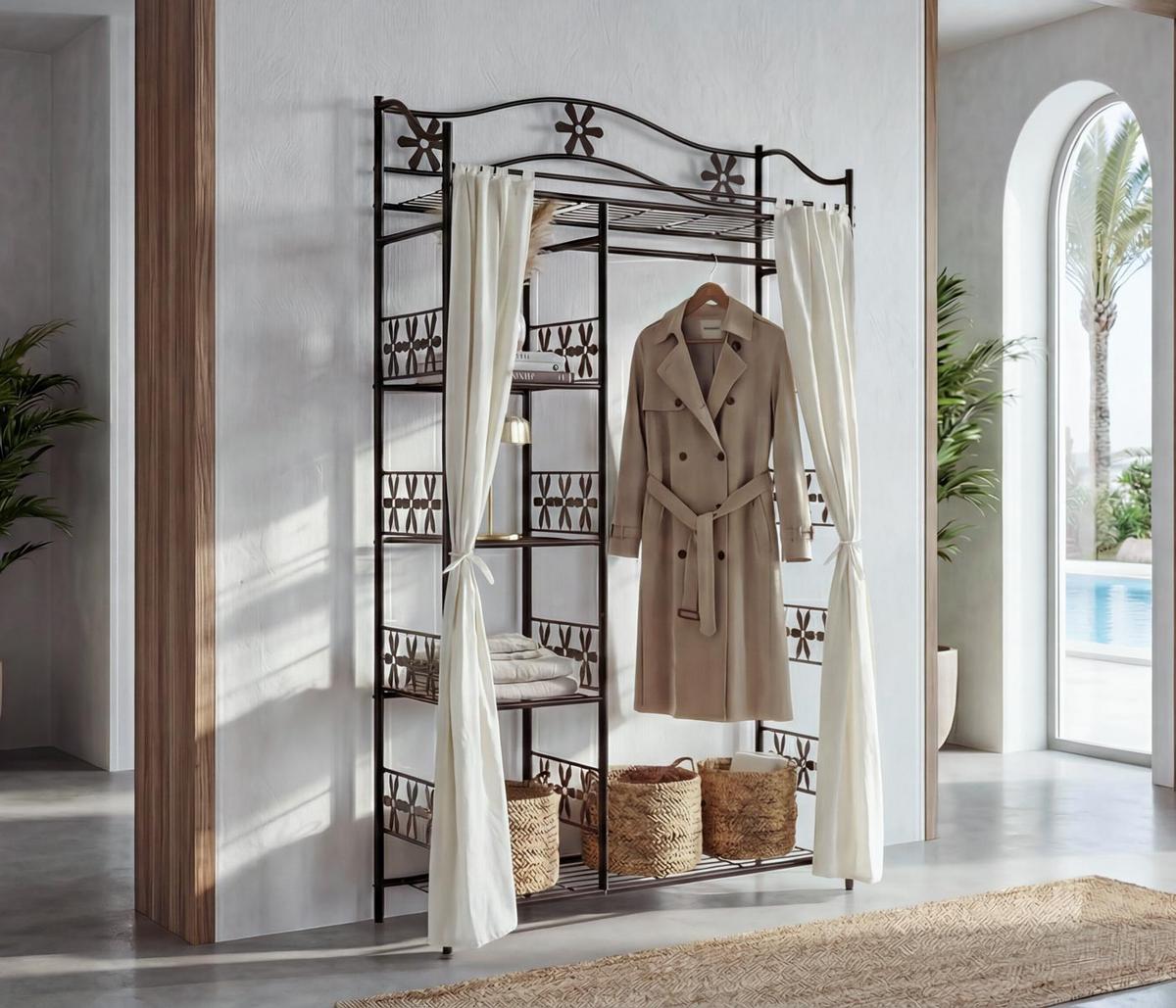 METALL-GARDEROBE MIT VORHANG Schwarz - Schwarz, Metall (100/172/43cm) - MCW