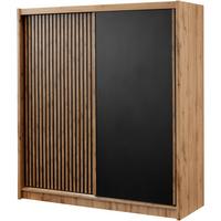 SCHWEBETÜRENSCHRANK Leroy mit 2 Türen und Lamellen, 203 cm, Schwarz+eiche Wotan - Eiche Wotan/Schwarz, Holzwerkstoff (203/215/60.5cm) - Beautysofa
