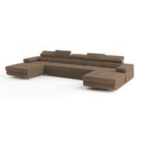 WOHNLANDSCHAFT OMBRA Beige Velours-Stoff mit Schlaffunktion - Beige, Holz (425/90/202cm) - MASSENO