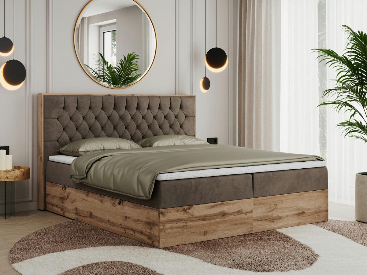 BOXBETT AMORE 200/200 Braun Velvet - H3 - Braun, Holz/Textil (200/200cm) - MKS
