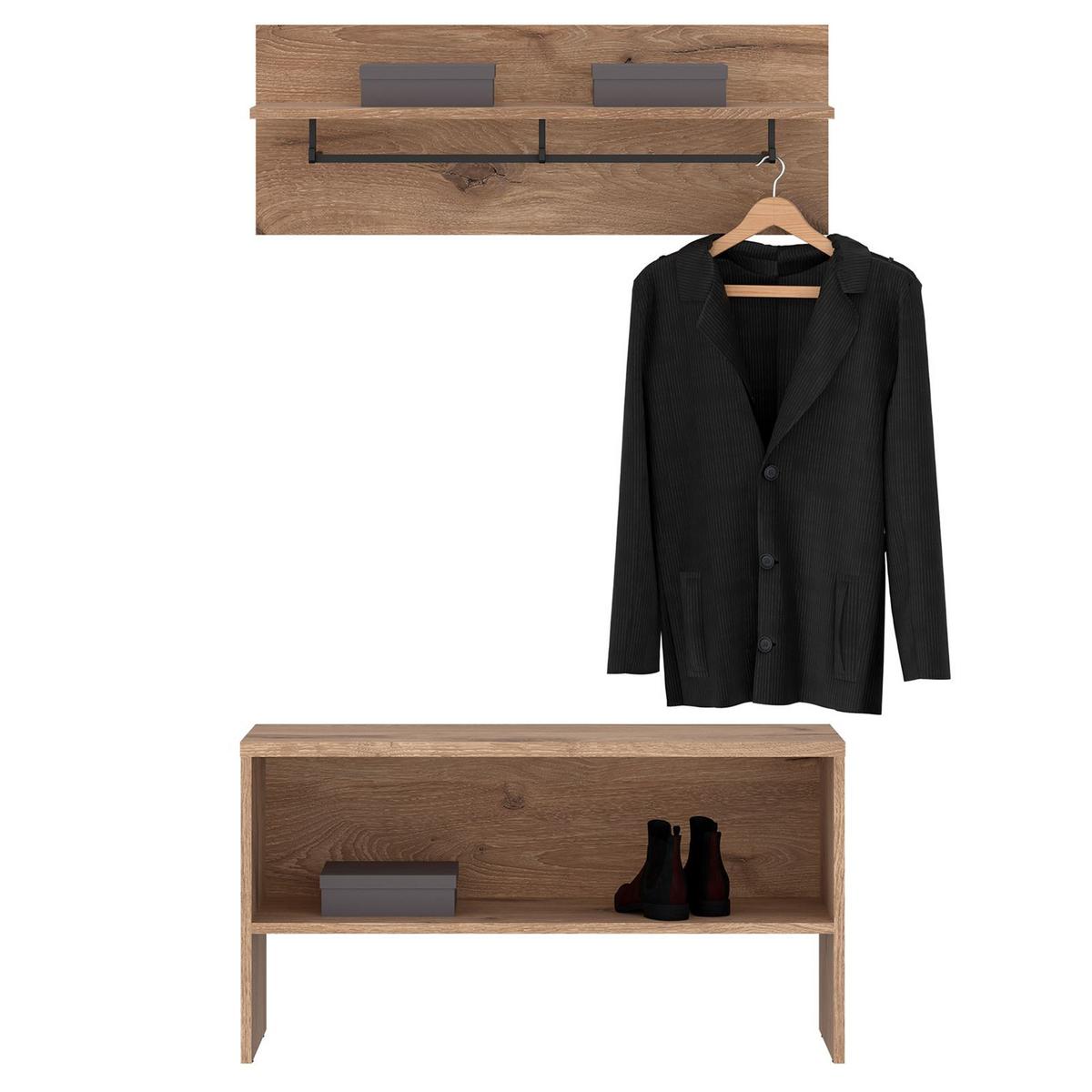 GARDEROBENSET MALEA 2 braun, Eiche - Braun, Holzwerkstoff (90/82/36cm) - IDIMEX