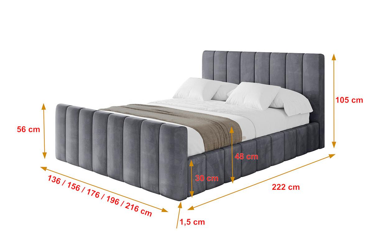 POLSTERBETT mit Bettkasten, Fußteil und Lattenrost, Boxbett ohne Matratze - FINO-Z 180x200 Dunkelgrau - Dunkelgrau, Holzwerkstoff/Textil (180/200cm) - ALTDECOR