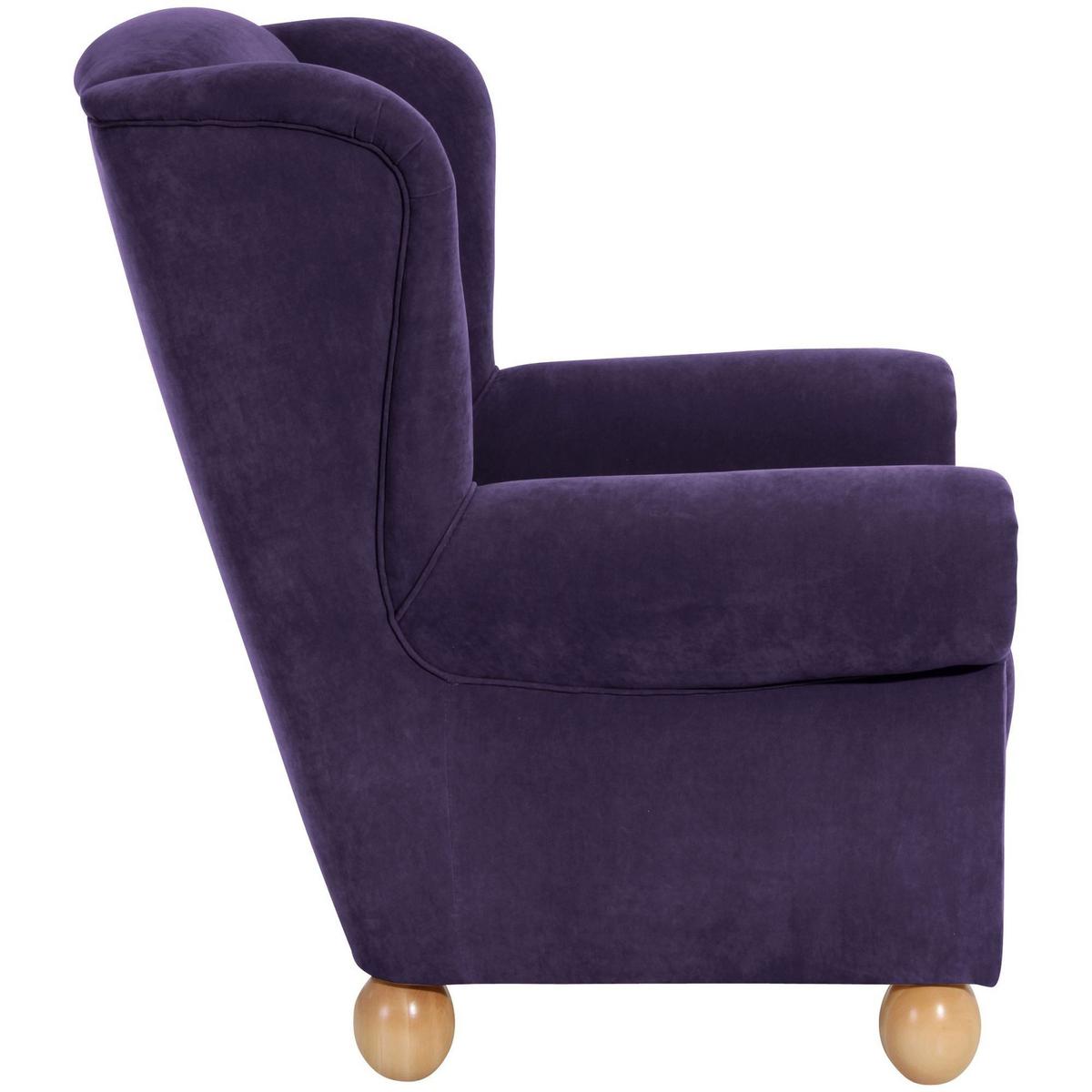 OHRENBACKENSESSEL Kasha Bezug Veloursstoff Buche natur / violett - Violett/Buchefarben, Kunststoff (93/103/87cm) - 58aufmkessel