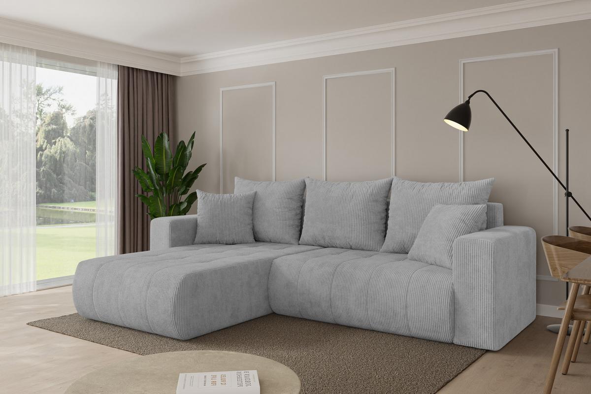 ECKSOFA mit Schlaffunktion Ottomane Links MILA-L 277x194x86 Grau Cord - Schwarz/Grau, Holzwerkstoff/Kunststoff (277/194cm) - ALTDECOR