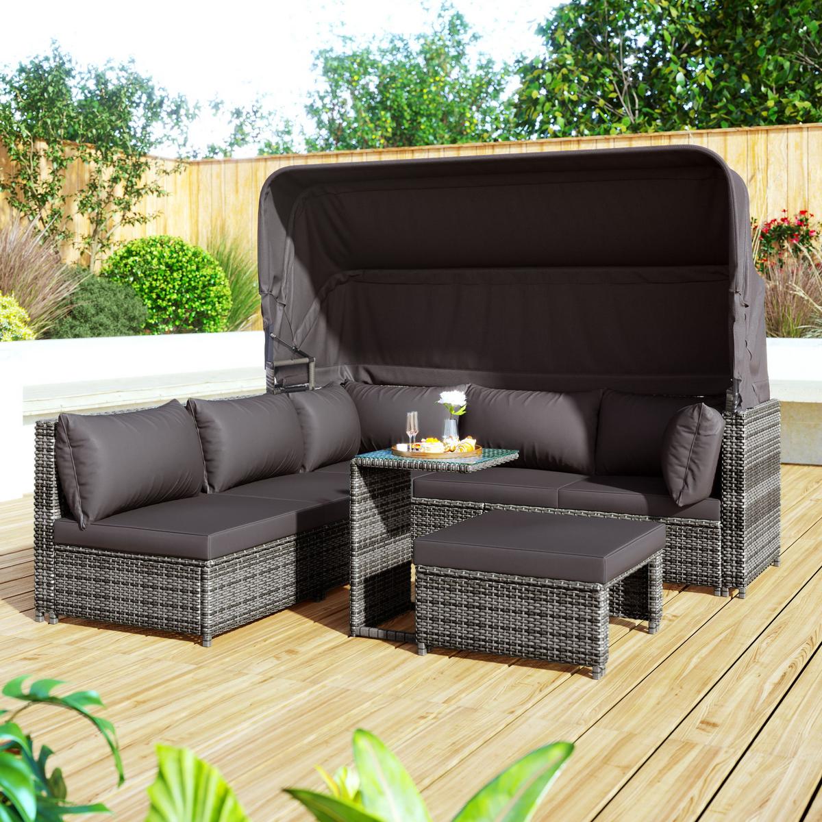 LOUNGEGARNITUR wetterfest - grau - Grau, Metall - Urban Meuble