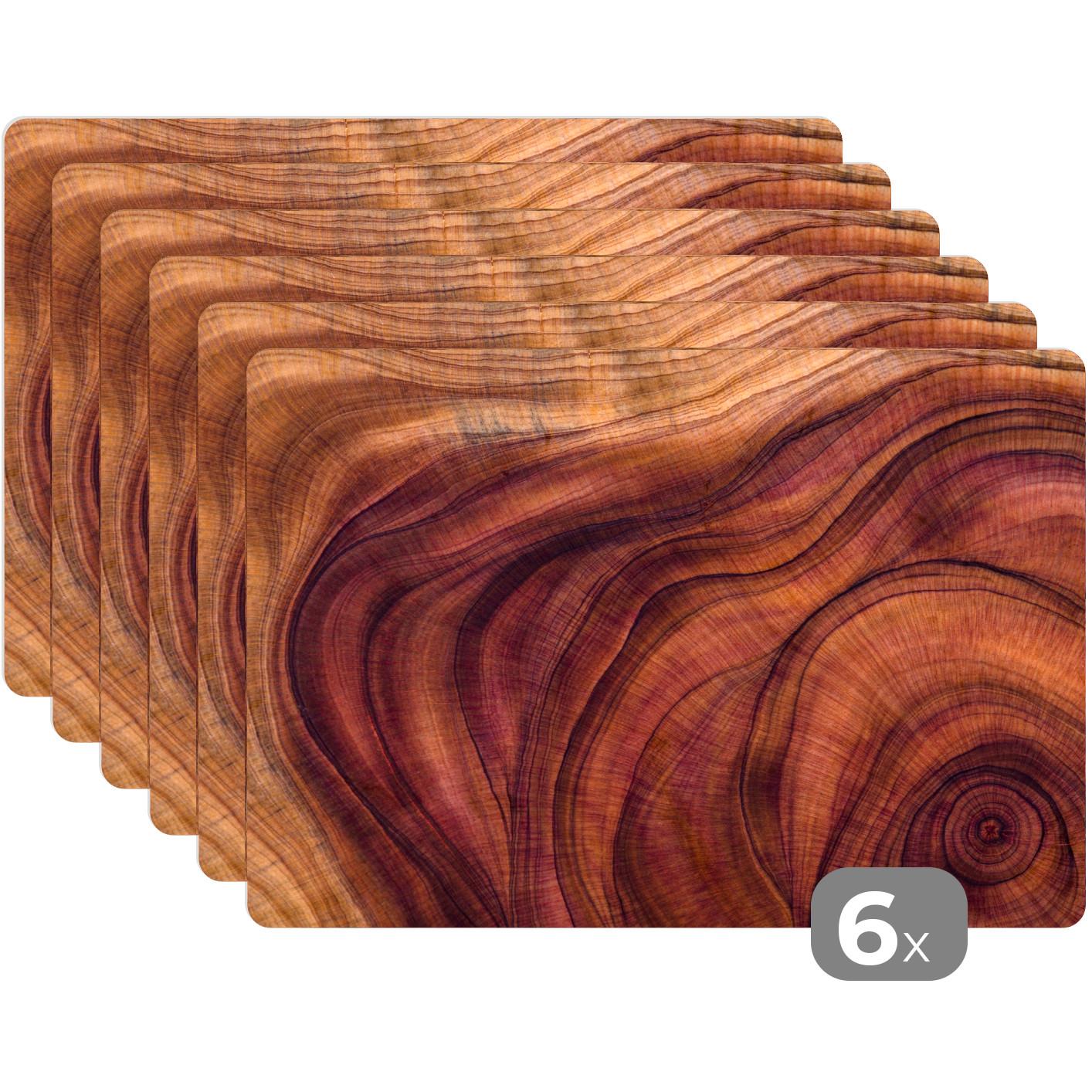 PLATZSETS 6er-Set Glatte Holzstruktur aus geschwungenen Linien Tisch Untersetzer-Set 45x30 cm - Zwetschgeholzfarben, Kunststoff (0.3/45/30cm) - MuchoWow