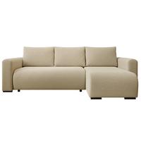 ECKSOFA DORA L, Eckcouch in L-Form mit Schlaffunktion und Bettkasten, Farbe: Creme, Bouclé-Stoff, Ottomane Rechts - Creme, Textil (240/143cm) - Storez24