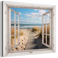 METALLBILD Fenster - Meer - Küste - Natur - Ausblick - Strand - Wattenmeer 80x60 cm - Beige, Metall (80/60cm) - MuchoWow