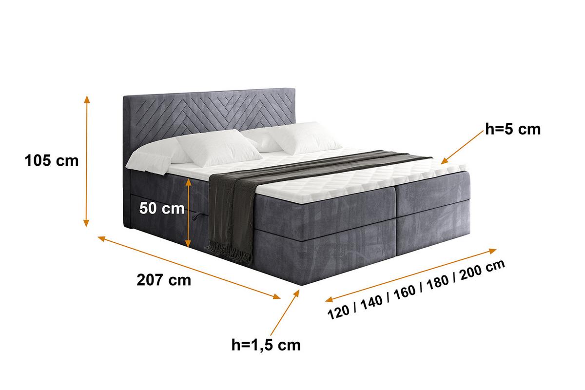 BOXBETT mit Matratze H3 und Lattenrost - VEXA - 180x200 - Dunkelgrau Casablanca - Dunkelgrau, Holzwerkstoff/Kunststoff (180/200cm) - ALTDECOR
