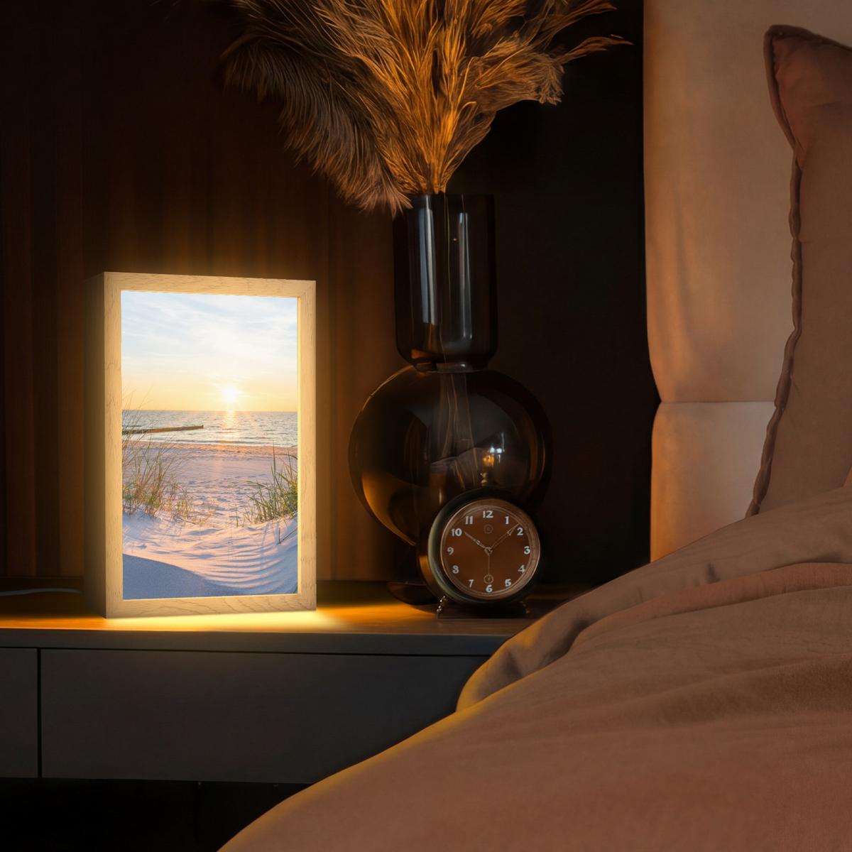 TISCHLEUCHTE Strand - Sonne - Düne - Gras - Sand - Horizont 20x30 cm - Cognac, Holzwerkstoff (8/20/30cm) - OnlyWow