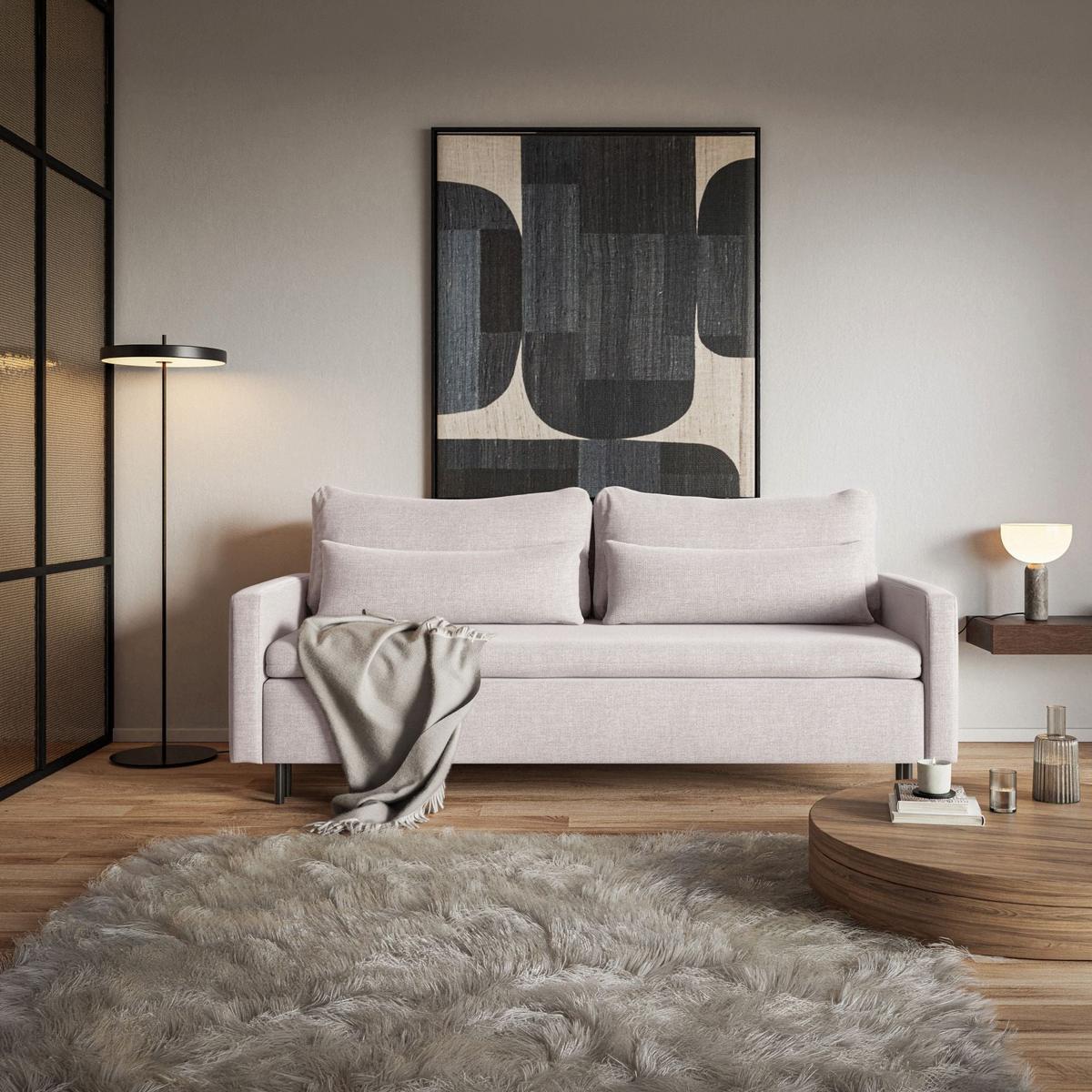 3-SITZER SOFA Umpro Chenille Hellbeige - Ecru/Schwarz, Textil/Metall (220/96/95cm) - Selsey