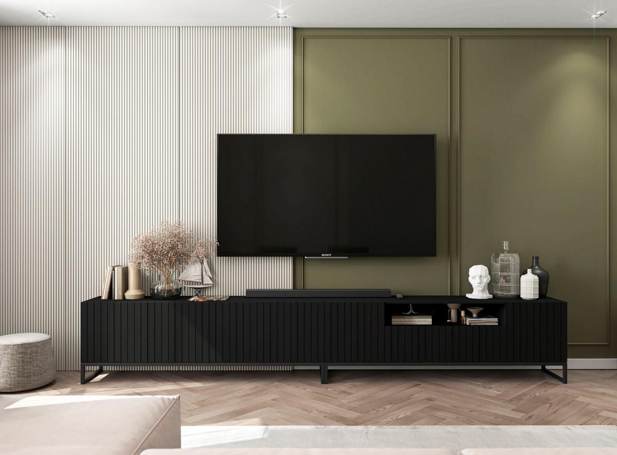 TV-SCHRANK Elpis2 Schwarz Matt mit Metallrahmen Glamour 150 cm - Schwarz, Holzwerkstoff/Metall (150/51.5/36.5cm) - Meble Lindner