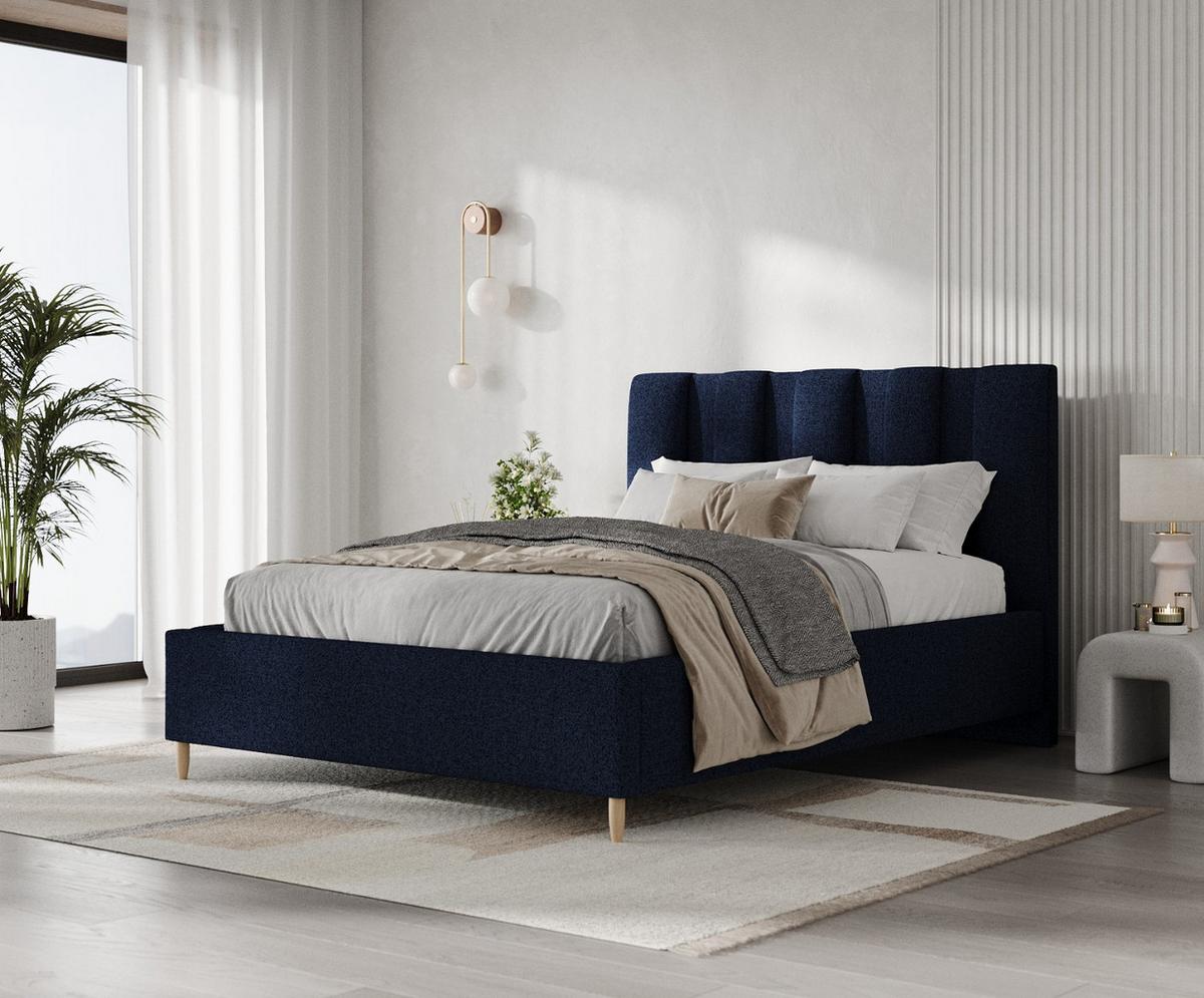 POLSTERBETT Loom 120/200 cm Marineblau im Riva Stoff - Naturfarben/Dunkelblau, Holz/Holzwerkstoff (120/200cm) - AltaBeds