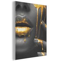 AKUSTIKBILD Frau - Schwarz - Gold - Gesicht - Lippen Kunstdruck Schlafzimmer 50x70 cm - Goldfarben, Kunststoff (50/70/0.9cm) - MuchoWow
