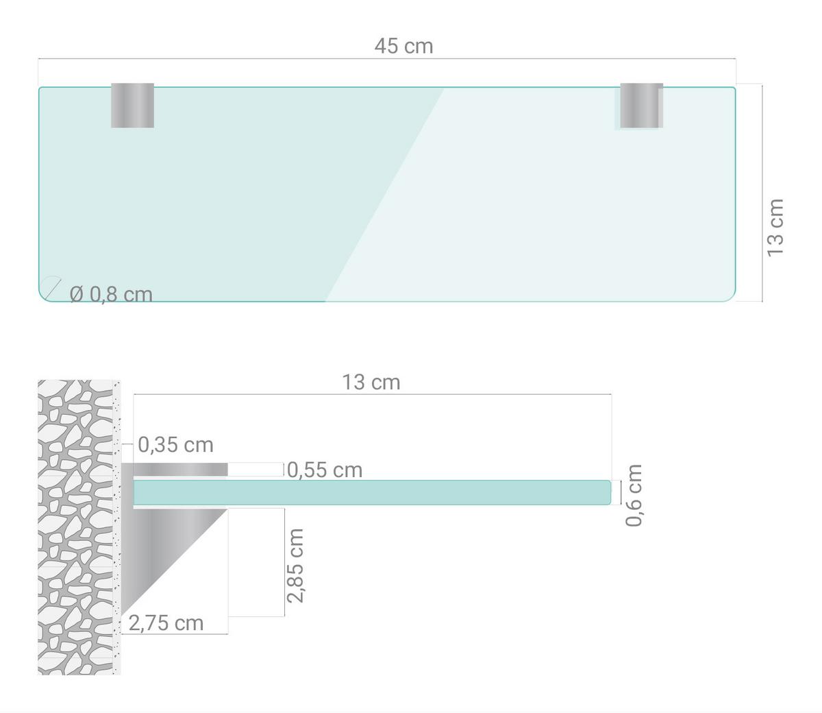 GLASABLAGE 45x13 cm Glas Weiß - Transparent, Glas (45/0.6/13cm) - TULUP