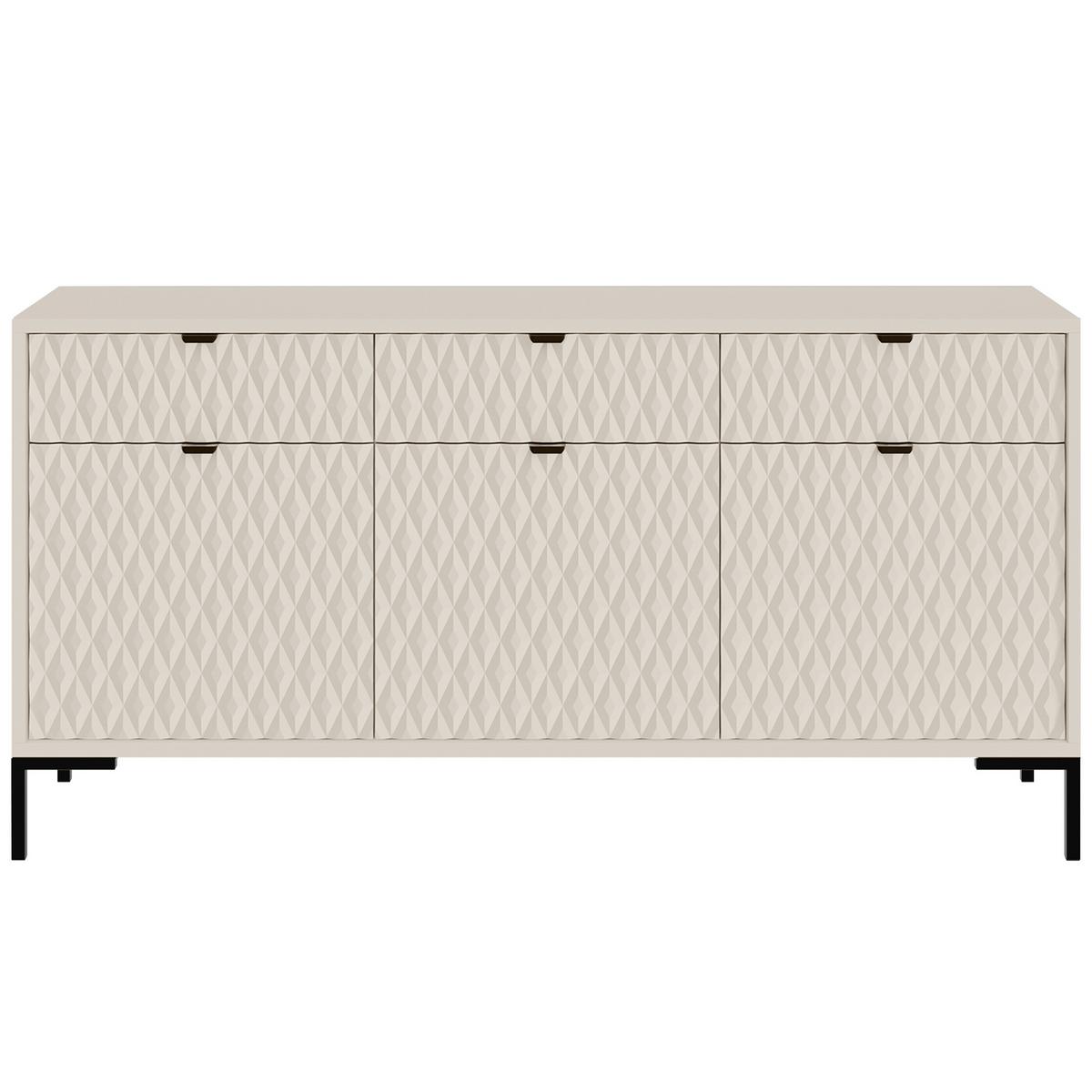 KOMMODE Montreal mit 3 Türen und 3 Schubladen, dekorative 3D-Fronten, 150 cm, Kaschmir - Kaschmir/Schwarz, Holzwerkstoff/Metall (150/85/40cm) - Beautysofa