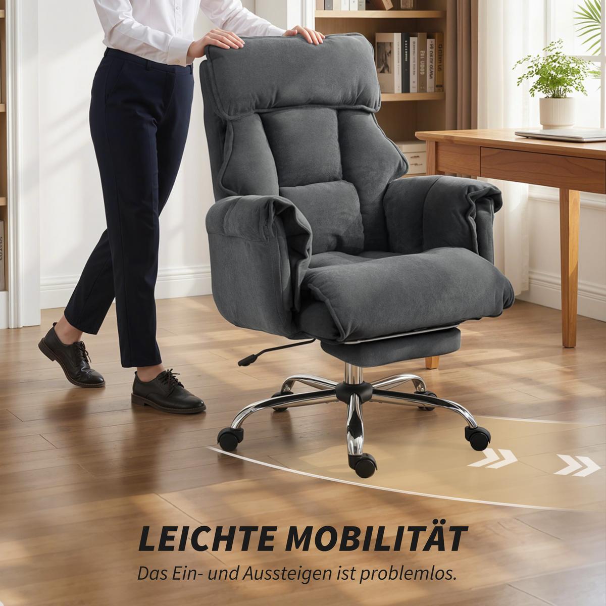 BÜROSTUHL höhenverstellbar Dunkelgrau 80/80/106 cm - Dunkelgrau/Silberfarben, Textil/Metall (80/114/80cm) - HOMCOM