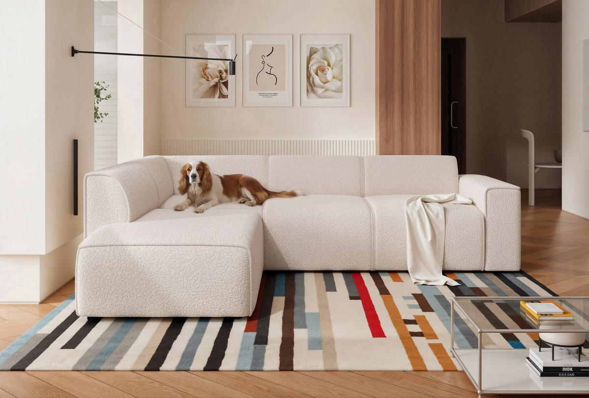 ECKSOFA ZAVO Links Feiner Mischstoff in Creme - Creme, Kunststoff/Textil (310/218cm) - Idohome