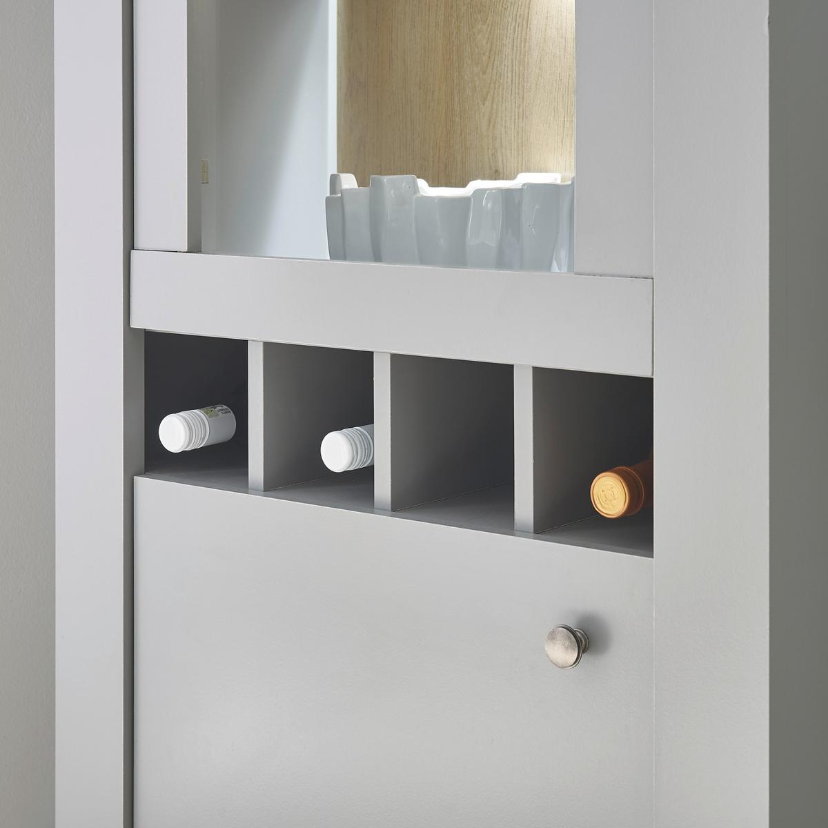 VITRINE grau, Artisan Eiche Landhaus 71 cm, Vitrinenschrank mit Weinregal - Silberfarben/Hellgrau, Glas/Holzwerkstoff (71/201/37cm) - Furn.Design