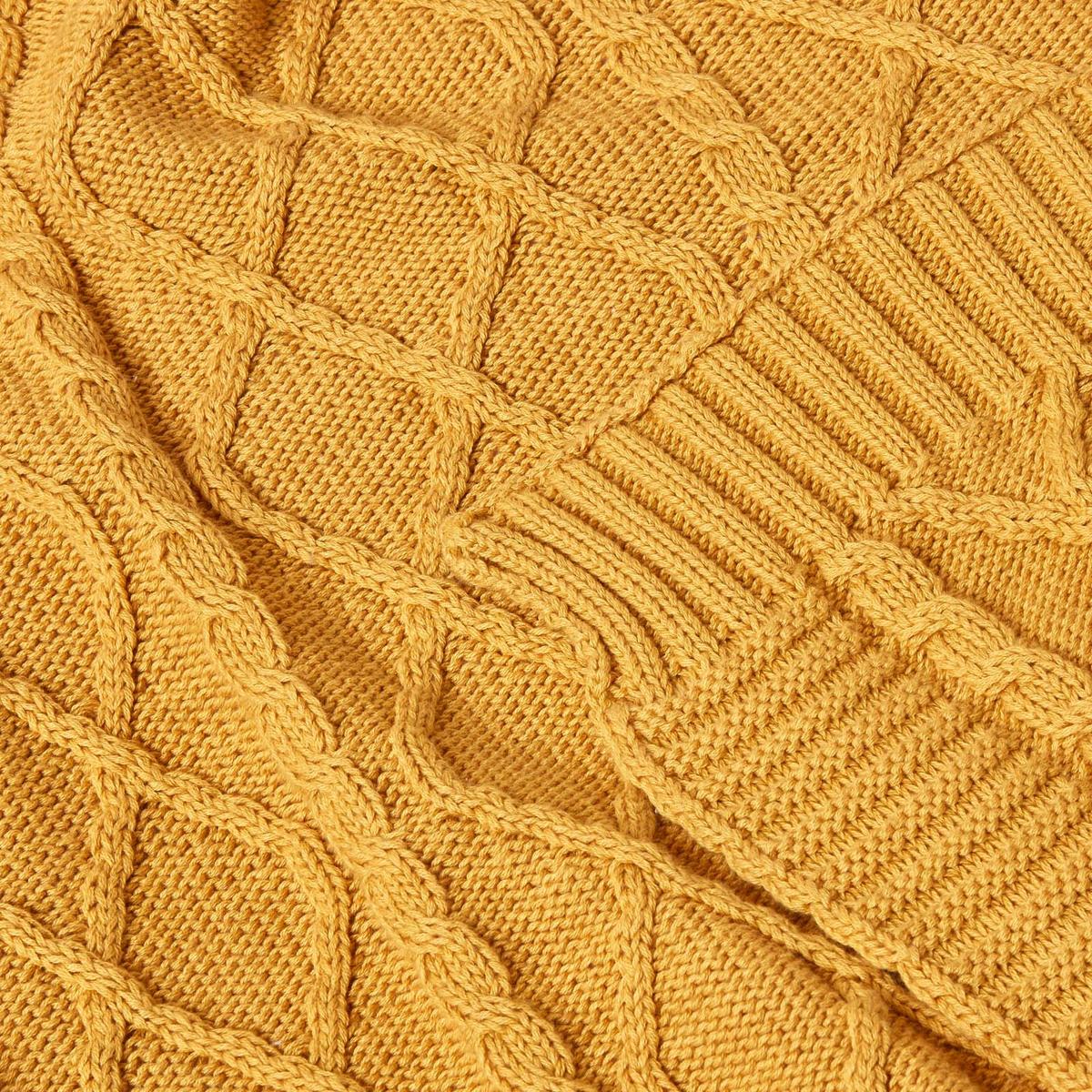 STRICKDECKE 130/170 cm, Baumwolle mit Rautenmuster - Currygelb, Textil (130/170cm) - Homescapes