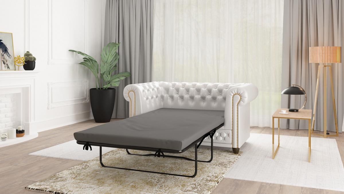 CHESTERFIELD-SOFA 2-sitzer mit Schlaffunktion Morin Weiß vegan Leder - Weiß/Braun, Holz/Textil (148/72/86cm) - S-Style Möbel