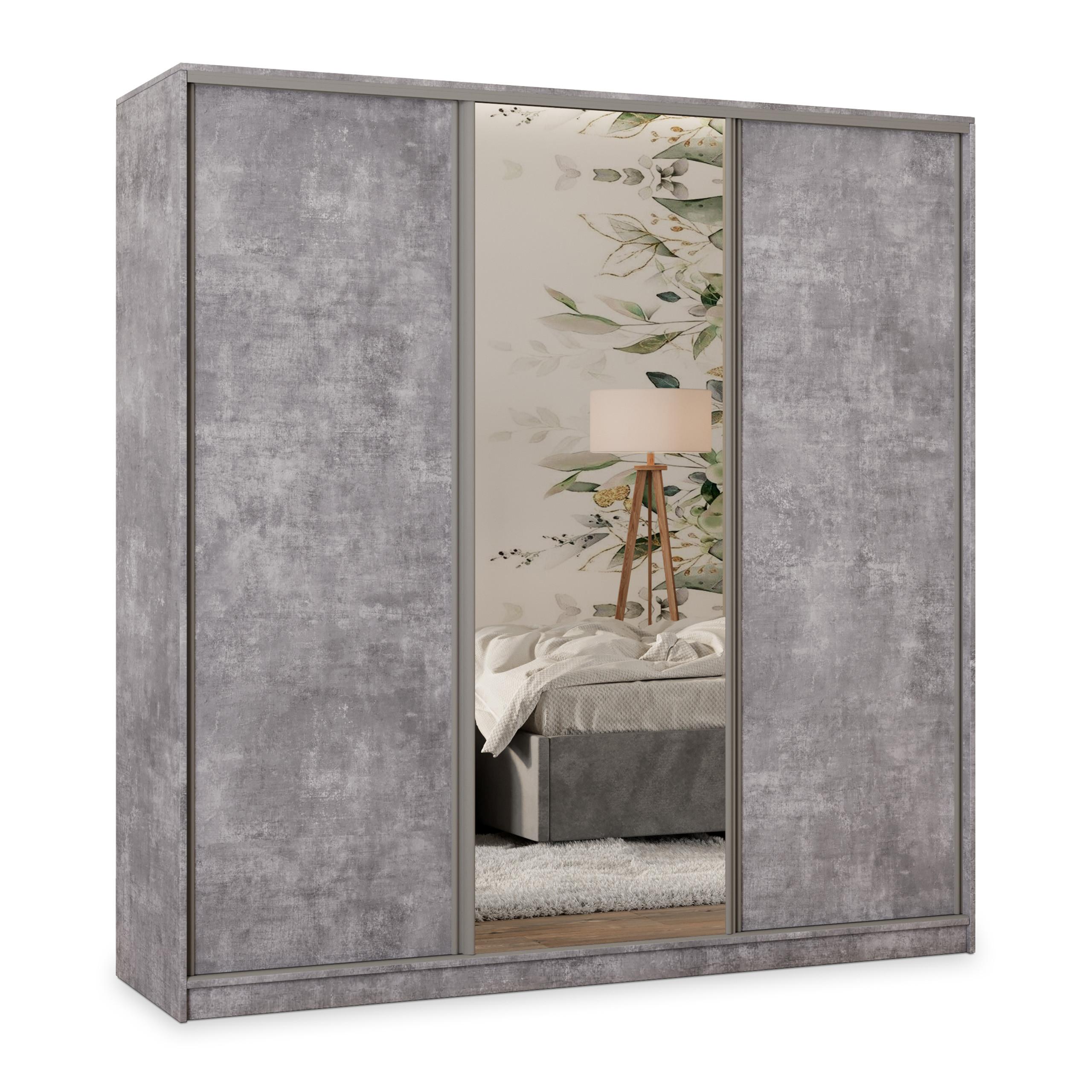 SCHWEBETÜRENSCHRANK TARI 200/205/58 cm 3-türig mit Spiegel und 4 Schubladen Titanfarben - Titanfarben, Holzwerkstoff (200/205/58cm) - MASSENO
