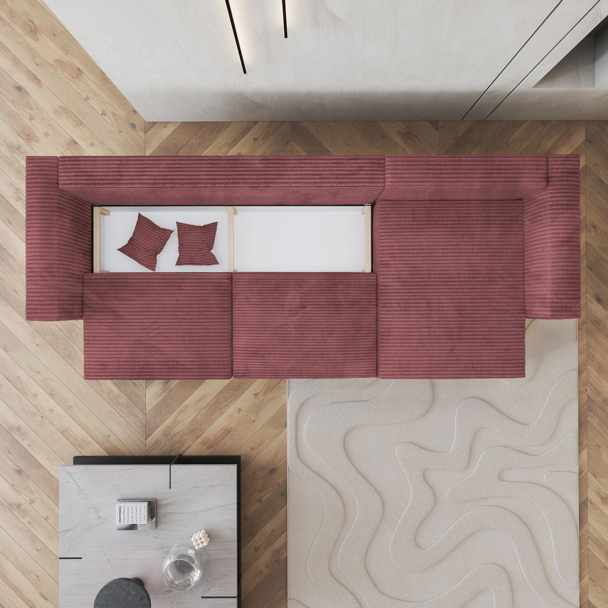 ECKSOFA TOLMO Rosa Kordstoff mit Schlaffunktion - Rosa/Grau, Holz/Kunststoff (347/148cm) - MASSENO