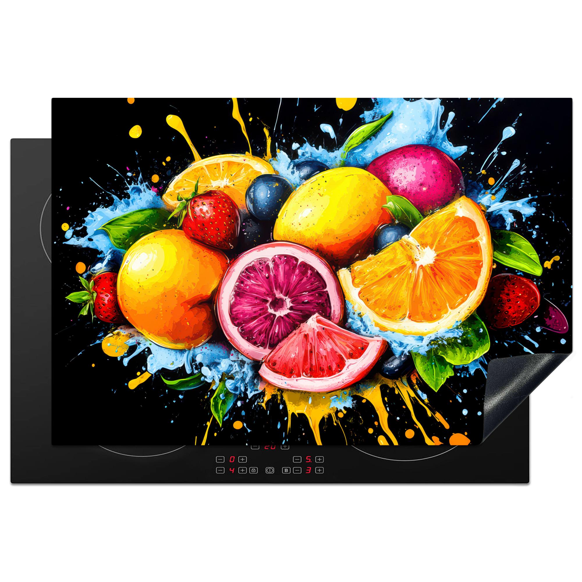 HERDABDECKPLATTE Obst - Graffiti - Bunt - Orange - Erdbeere - Abstrakt Ceranfeldabdeckung 78x52 cm - Orange, Kunststoff (78/52/0.2cm) - MuchoWow