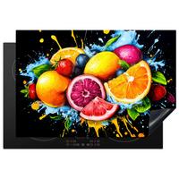 HERDABDECKPLATTE Obst - Graffiti - Bunt - Orange - Erdbeere - Abstrakt Ceranfeldabdeckung 78x52 cm - Orange, Kunststoff (78/52/0.2cm) - MuchoWow