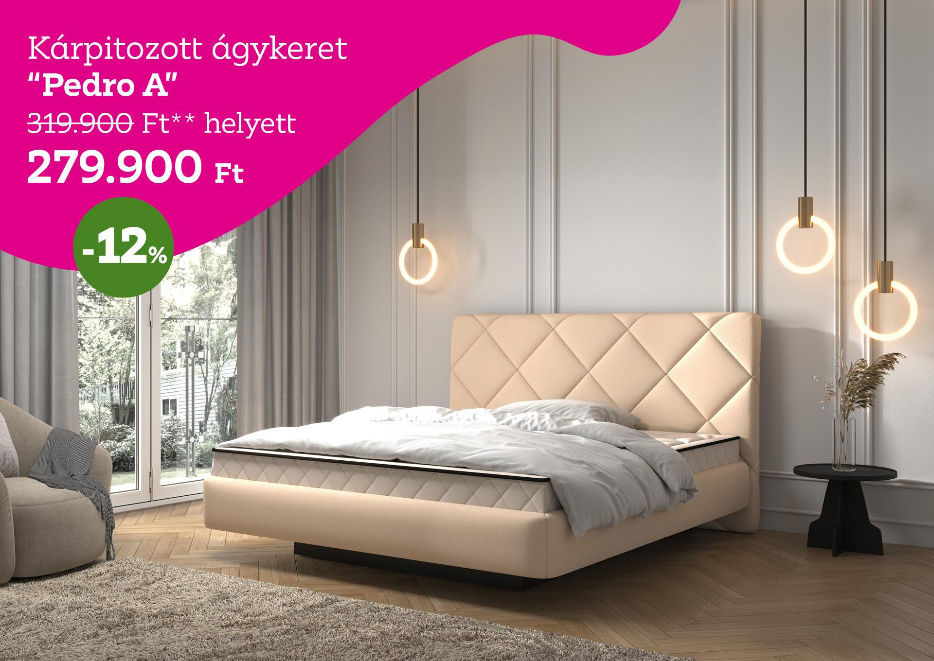 Kárpitozott ágykeret PEDRO A 319900 Forint helyett 279900 Forint, kedvezmény mértéke 12%