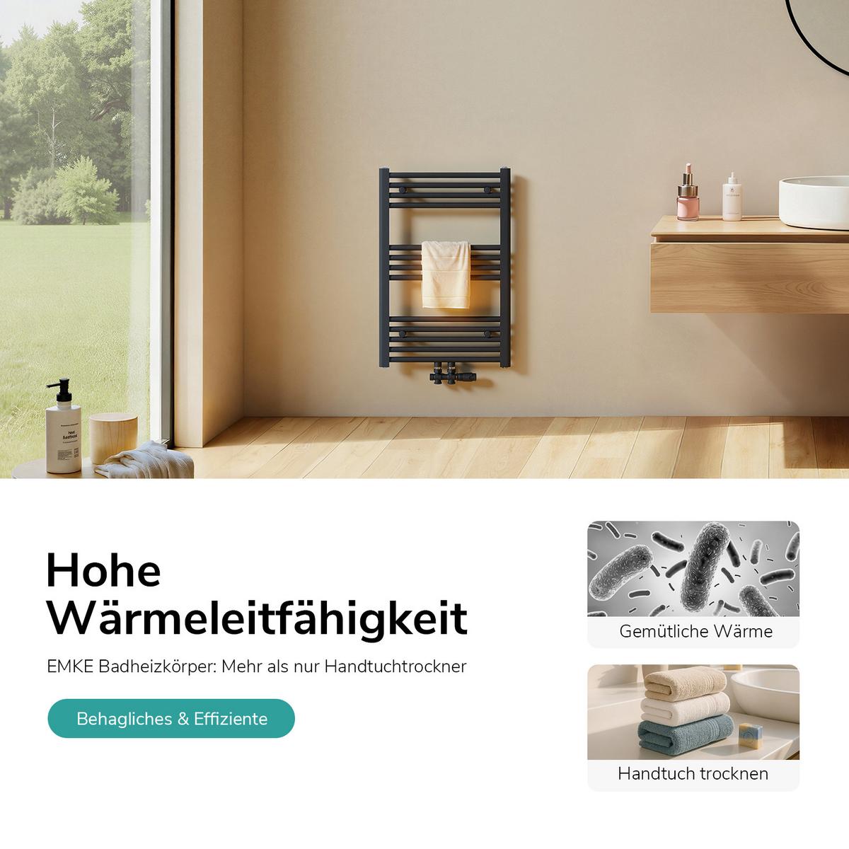 HEIZKÖRPER wasserführender Handtuchheizkörper Anthrazit 75/50/3 cm - Anthrazit, Metall (50/75/3cm) - EMKE