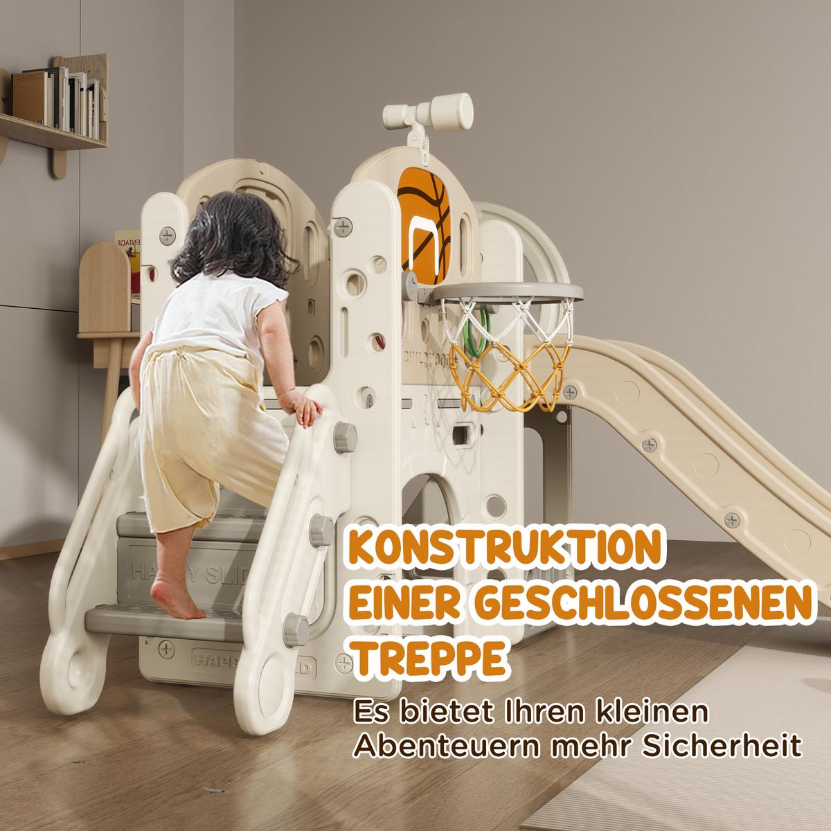 KINDERRUTSCHE, 7-in-1, Kleinkinderrutsche mit Basketballkorb, Klettergerüst - Creme/Weiß, Kunststoff (153/111/186cm) - AIYAPLAY