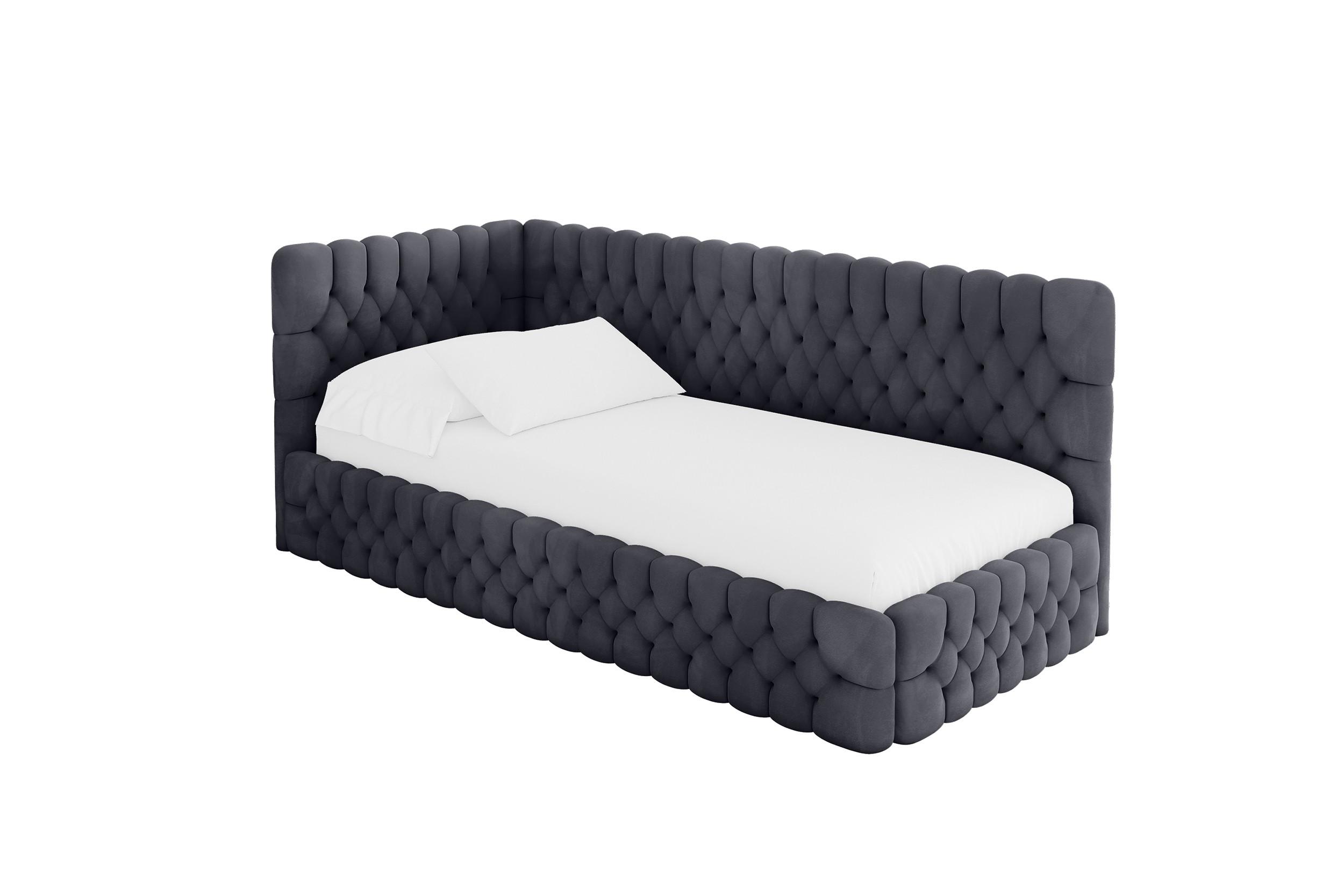 EINZELLBETT Jugendbett mit Bettkasten, Rechts - MULY 100x200 Dunkelgrau - Titanfarben, Holzwerkstoff/Textil (100/200cm) - ALTDECOR
