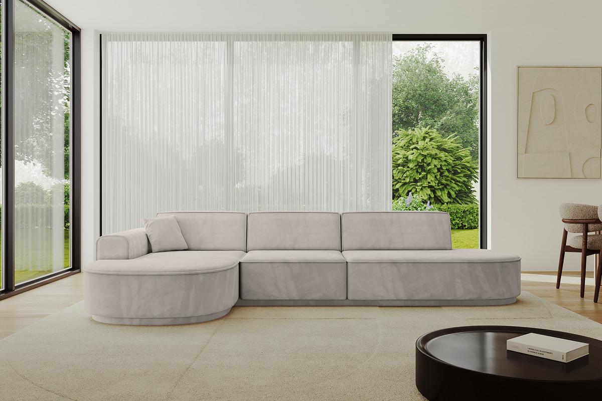 ECKSOFA Ottomane Links MARI-L2-v3 - 328x171x83 cm Hellbraun Velours - Hellbraun/Schwarz, Holzwerkstoff/Kunststoff (328/171cm) - ALTDECOR